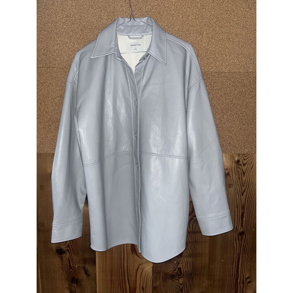 Babaton Aritzia Womens Vegan Leather Gray Shirt Jacket Size M